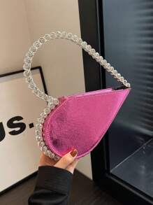 女士优雅心形晚宴包、迷你心形晚宴包、婚礼手拿包、女士优雅手提包，适合派对舞会优雅心形晚宴包、水钻装饰晚宴包、完美的手提包，适合派对和舞会的新奇礼物，适合新人与白领人士参加派对、舞会、婚礼