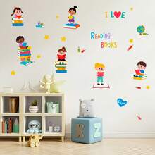 1pc Rainbow Children Reading Together Wall Sticker "We Rise By Lifting Others" Baby Room Bedroom Kindergarten Decor Self-Adhesive Wall Paper - Multicolor - View 12
