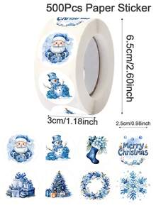 500pcs Blue Christmas Round Stickers Winter Wonderland Aesthetics Stickers Featuring Santa Snowman Snowflake Labels Stickers For Scrapbooking, Diary, DIY Crafts, Water Bottles, Laptop Paper Material Merry Christmas Party Decorations Supplies 2025 Seasonal Gifts & Stars