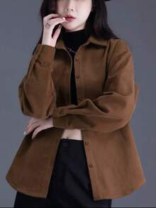 Spring & Autumn New Corduroy Shirt, Solid Color, High-Quality, Loose Fit Long Sleeve Blouse
