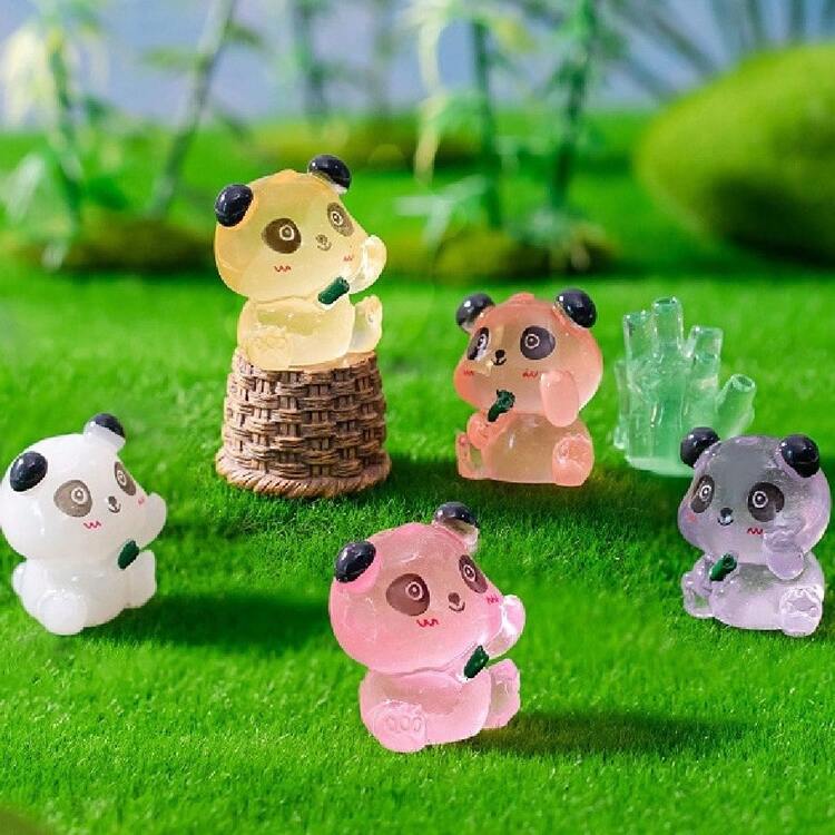 8 件发光熊猫微型雕像，可爱动物装饰，用于园艺、汽车、办公桌的树脂装饰品，夜光设计，小尺寸，适合景观美化、汽车装饰、桌面展示，展现可爱风格 - 彩色 - 查看 3