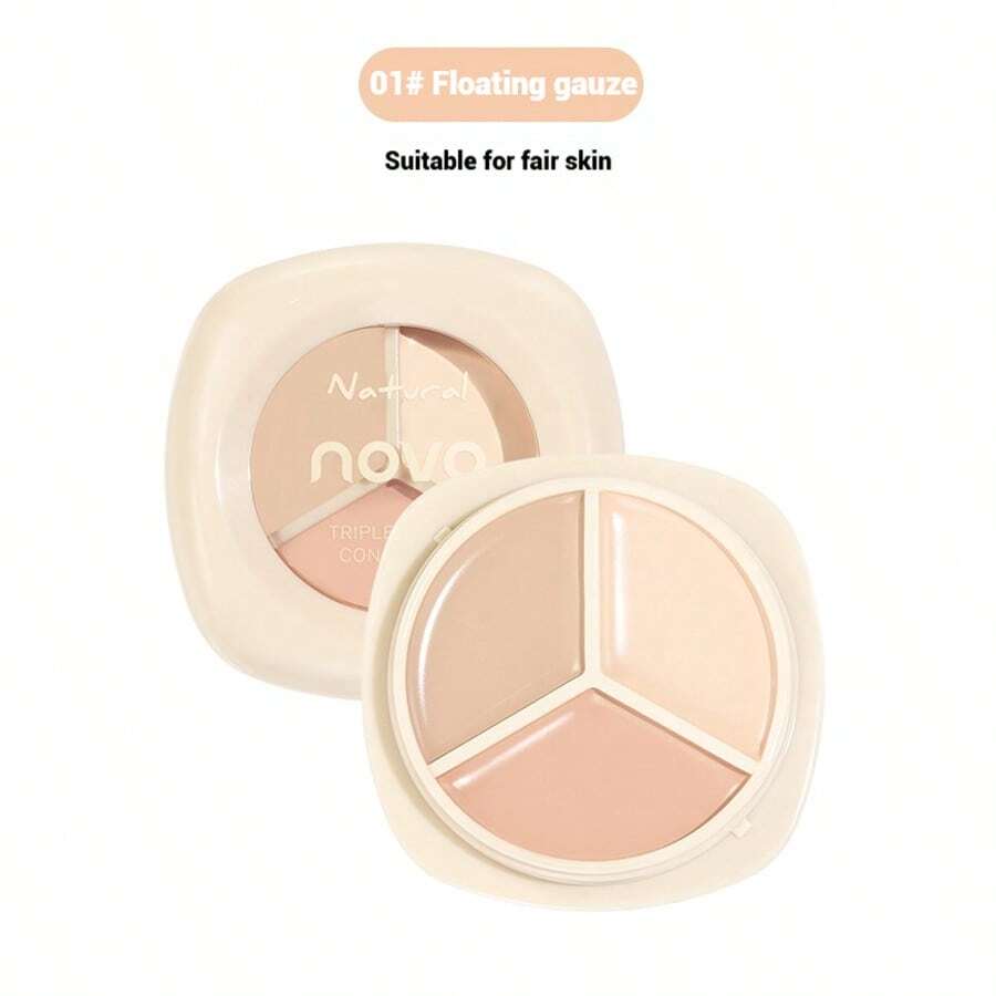 NOVO 3-In-1 Concealer Palette, Covers Dark Circles, Spots, Acne Marks, Waterproof & Sweat-Resistant, Non-Cakey - 01#浮纓 - 查看 1