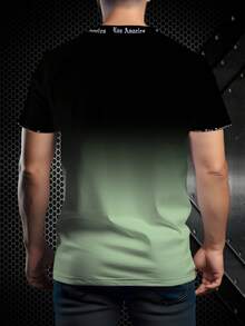 男士时尚洛杉矶字母渐变印花圆领短袖T恤，夏季 - 彩色 - 查看 3