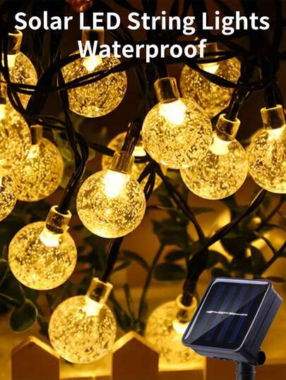 1pc 20/50/100 LED Solar Crystal Ball String Lights, Waterproof Solar Fairy Lights With 8 Lighting Modes, Suitable For Outdoor Decor, Hotels/Restaurants/Events, Christmas, Valentine's Day, Mother's Day, Weddings, Gardens, Pathways, Corridors
