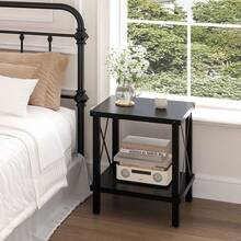 Large End Table Farmhouse Side Table Industrial Style Sofa Table Coffee Table Metal X Accent Wood End Table NightStand With Storage Shelf For Living Room Bedroom Black MLBZ16B - 黑色 - 查看 7