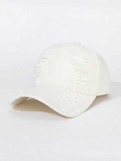 1pc Fashion Distressed Hole & Frayed Brim Casual Soft Top Baseball Cap, Suitable For Daily Wear