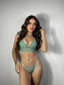 Hera Women's Lingerie Lace Set With Adjustable Sides - 薄荷綠 - 查看 1