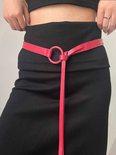 1pc Solid Color Casual PU Leather Knotted Ring Buckle Vintage Waist Belt, Elegant Design, Suitable For All Seasons Fall, Autumn, Halloween