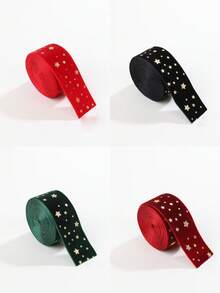 1pc 2.5cm*5/10 Yards Christmas Gold Foil Star Velvet Ribbon Gift Box Packaging, Home Party Decoration Home Decor Christmas Decorations Room Decor Winter