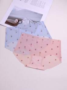 5pcs Women's Random Ice Silk Macaron Color Strawberry Printed Thongs - Multicolor - View 2