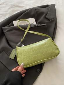 Túi xách nữ phong cách Hàn Quốc họa tiết da cá sấu, Túi đeo vai thời trang mới, Túi tote hình lưỡi liềm tối giản dành cho nữ, Đi làm - màu xanh lá - Xem 5