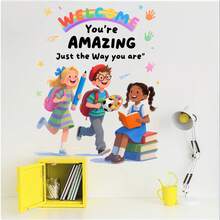 1pc Rainbow Children Reading Together Wall Sticker "We Rise By Lifting Others" Baby Room Bedroom Kindergarten Decor Self-Adhesive Wall Paper - Multicolor - View 11