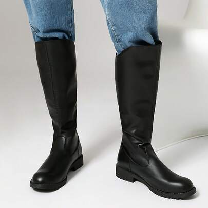 2025 Men's High-Top Leather Riding Boots & COSPLAY & Side Zipper Simple Men's Boots Round Toe Rubber Thick Sole Tall Boots & Black & Chocolate Brown &