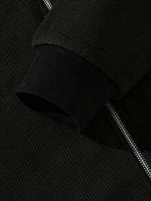 男士 Old Money 加厚保暖长袖夹克，秋季，颓废风 - 黑色 - 查看 6