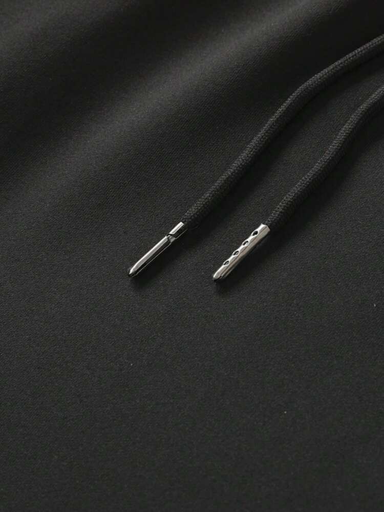 男士弹力腰抽绳运动裤，轻薄透气，时尚休闲，春秋季 - 黑色 - 查看 4