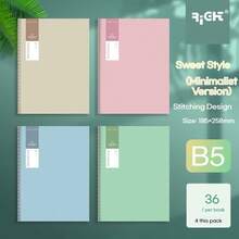 4 件 A5/B5 笔记本，36 页/本，适合学生和教师的可爱日记本，颜色随机，开学、办公室、日常笔记必备，适合学生、教师、办公室职员、子弹日记爱好者，适用于学校、办公室、家庭、日记