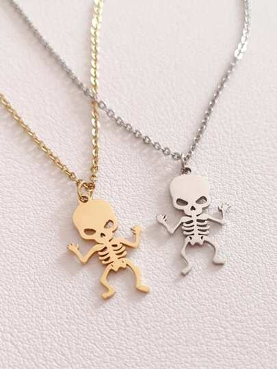 1 pièce Collier pendentif élégant en style INS en argent sterling 925 avec crâne d'Halloween, collier pour la clavicule pour femmes, convient pour les femmes, cadeau de fête, bijou