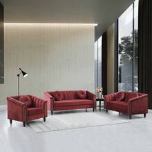 Luxurious Velvet Modern Chesterfield Settee Sofa Upholstered Rolled Arm With Rivets/2 Button Tufted Pillow, Contemporary Microfiber Fabric Couch Set For Living Room.Red-3pcs(Chair + Loveseat + Sofa) - Red-3pcs(chair + Loveseat + Sofa) - View 8