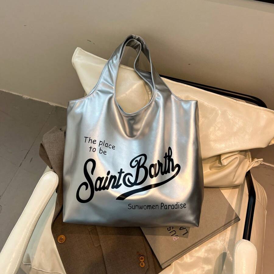 2025 New Large Capacity Bag For Women, Niche Design, Versatile Letter Handbag, Commuter Shoulder Bag - 銀色 - 查看 1