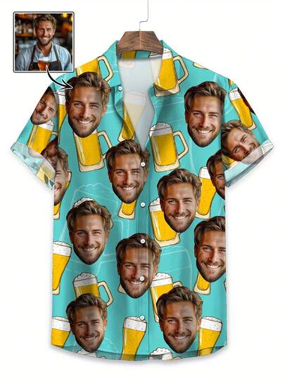 Custom Hawaiian Shirt - Personalized Photo, Men's Casual Polyester Button Short-Sleeved Shirt, The Perfect Choice For Summer Wear, Personalized Gift, Aloha Shirt