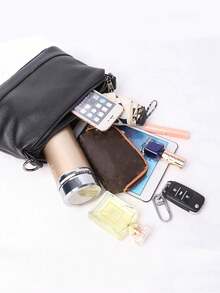 休闲百搭简约多口袋多层斜挎包 - 黑色 - 查看 5