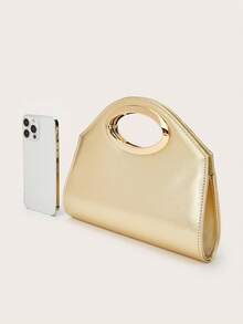 AIBBYDAR 女士晚宴包，纯金色，合成革，十字纹，金属手柄，女士手提包，适合搭配晚礼服，小巧方包，钱包，化妆包，闪亮，光泽，奢华，迷人，优雅，精致，可拆卸肩带，适合舞会、派对、婚礼、节日聚会、宴会等场合。 - 金色 - 查看 5