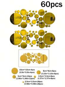 30/60pcs Round Wall Mirrors, 3D Mirror Wall Stickers Decor, Waterproof & Corrosion Resistant Removable, Artistic Round Decor, Self-Adhesive DIY Combination Wallpaper, Suitable For Home Bathroom/Living Room/Kitchen/Bedroom/Office/TV Background Wall, 3 5.5 8 15 Cm - Multicolor - View 19