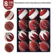 12pcs 8cm Christmas Party Decorative Balls, Rhinestone Flocked Christmas Ornaments, Plastic Hanging Decorative Balls, Suitable For Christmas Tree Decor, Home Decor, Room Decor, Bedroom Decor, New Year Decor, Christmas Decorations, Outdoor Decor, Holiday Party Decor, Christmas Party Supplies, Christmas Themed Festive Hanging Ornaments, Event Party Decor Gifts, Christmas Ornament Gift Set, Happy New Year, Gifts For Friends And Family Winter