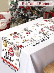 1pc Merry Christmas Table Runner, 35*180cm Polyester Table Runner With Retro Style Christmas Gnome Santa Claus Red Flower Christmas Ball Design, Suitable For Christmas Party Table Decoration, Happy New Year 2026, Christmas Decoration Supplies, Best Christmas Gift