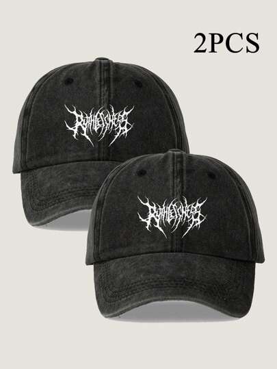 2 件可调节图案棒球帽套装，适合男士日常生活和户外街头穿着