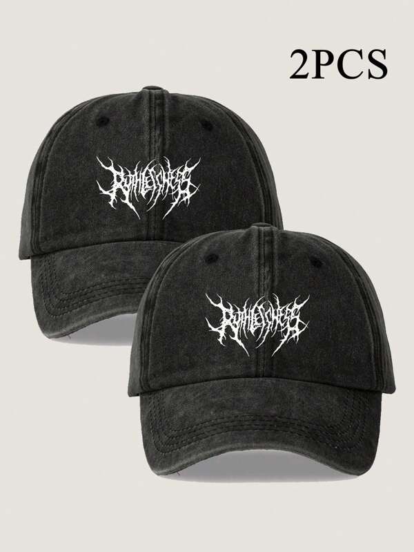 2 件可调节图案棒球帽套装，适合男士日常生活和户外街头穿着