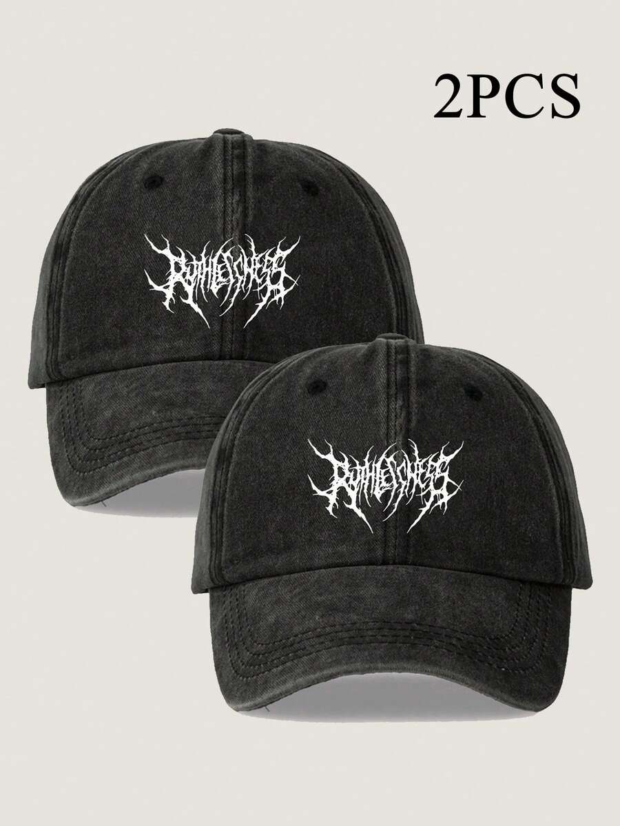 2pcs Adjustable Patterned Baseball Cap Set For Men, Suitable For Daily Life And Outdoor Street Wear,Summer,Beach,Holiday,Festival,Travel - 2pcs - View 1