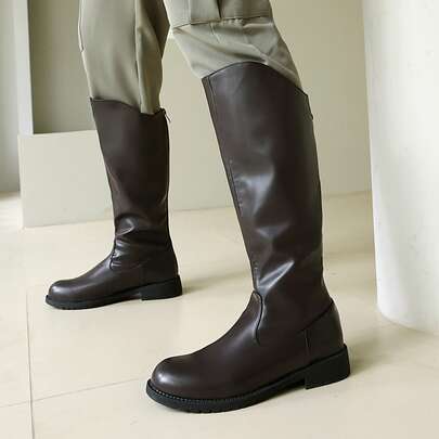 2025 男士高帮皮革马靴 & COSPLAY & 侧拉链简约男士靴子圆头橡胶厚底高筒靴 & 黑色 & 巧克力棕色