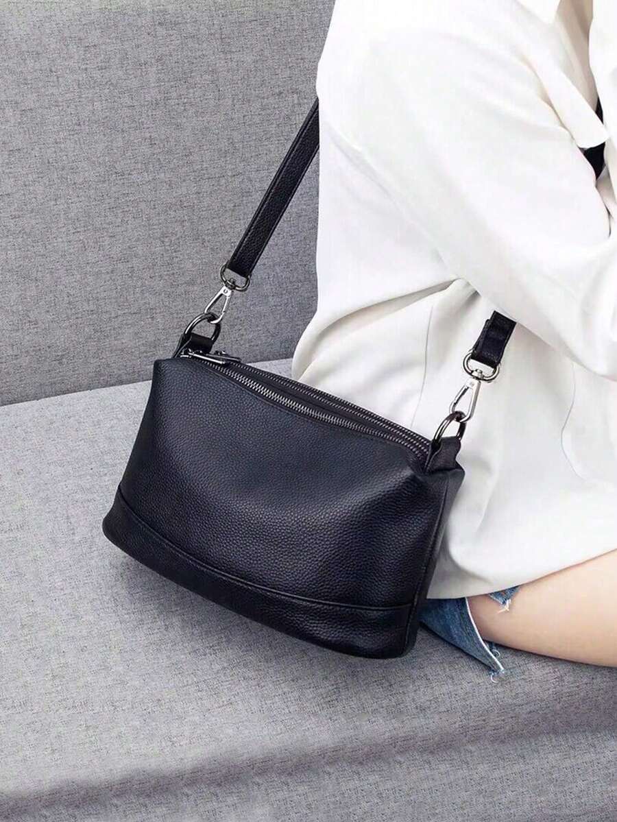 休闲百搭简约多口袋多层斜挎包 - 黑色 - 查看 1