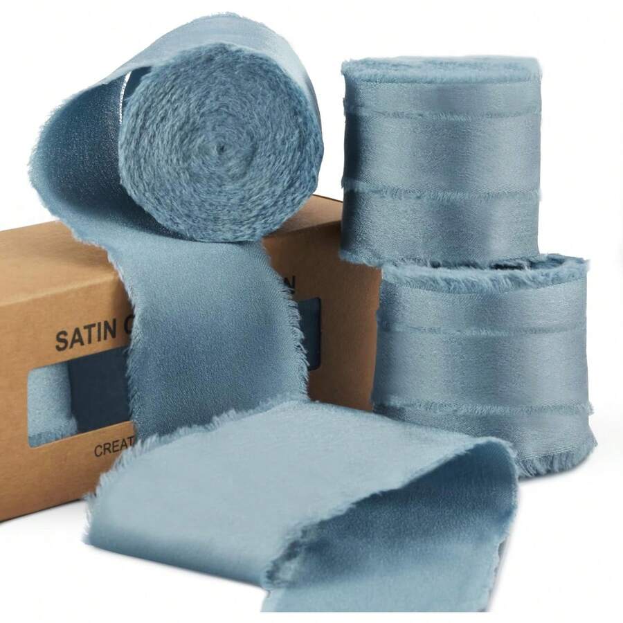 ALQD Dark Green Satin Ribbon, Chiffon Frayed Ribbons Wrapping Crafts Flower Bouquets Invitation Decor Shower 1-1/2 Inch X 21 Yd - 霧霾藍 - 查看 1