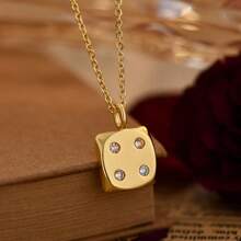1pc Quirky Dice 1-6 Dot Design Zirconia Necklace For Women, Fashionable Commuting Style Everyday Wear Gold Jewelry