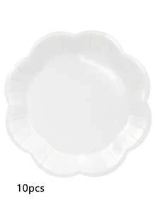 10 piezas/20 piezas/50 piezas Platos de papel rojos de 7 pulgadas con borde ondulado, platos de cena rojos con forma floral de 9 pulgadas, decoraciones elegantes de mesa para fiestas, bodas, baby shower, cumpleaños, Navidad, Año Nuevo, platos para pasteles, artículos para fiestas - Blanco - Ver 14