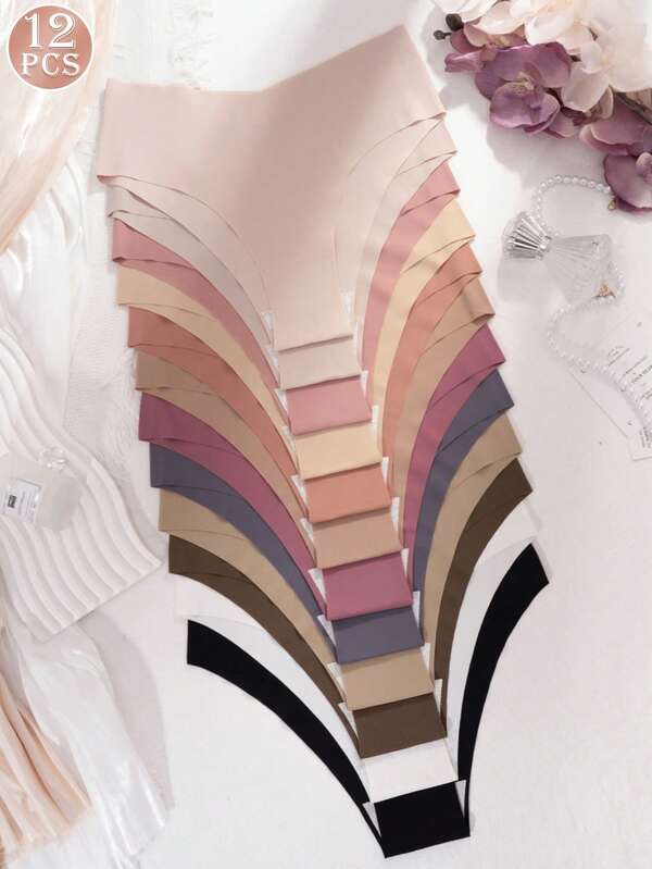 12 pares de bragas deportivas cómodas, sin costuras y de diseño en V sexy para mujer, multicolor