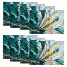 1/4/6/8/12 Pcs Linen Dining Table Placemats, Colorful Feather Oil Painting 3D Print Washable Table Mats, Surface Protective Pads, Indoor Outdoor Dining Table Mats, Suitable For Holiday Parties, Kitchen