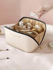 1 件防水大容量旅行化妆包，PU 皮革多功能洗漱包，用于存放化妆品、护肤品、口红、防晒霜和小物品，方便旅行、购物和婚礼化妆收纳