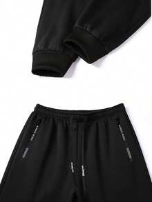 男士秋冬保暖休闲运动衫和裤子套装，羊毛 - 黑色 - 查看 6