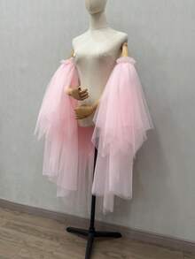 1 件可拆卸多层不对称网眼披肩，夸张泡泡袖斗篷，新娘配饰肩袖秋装女士 - 彩色 - 查看 5