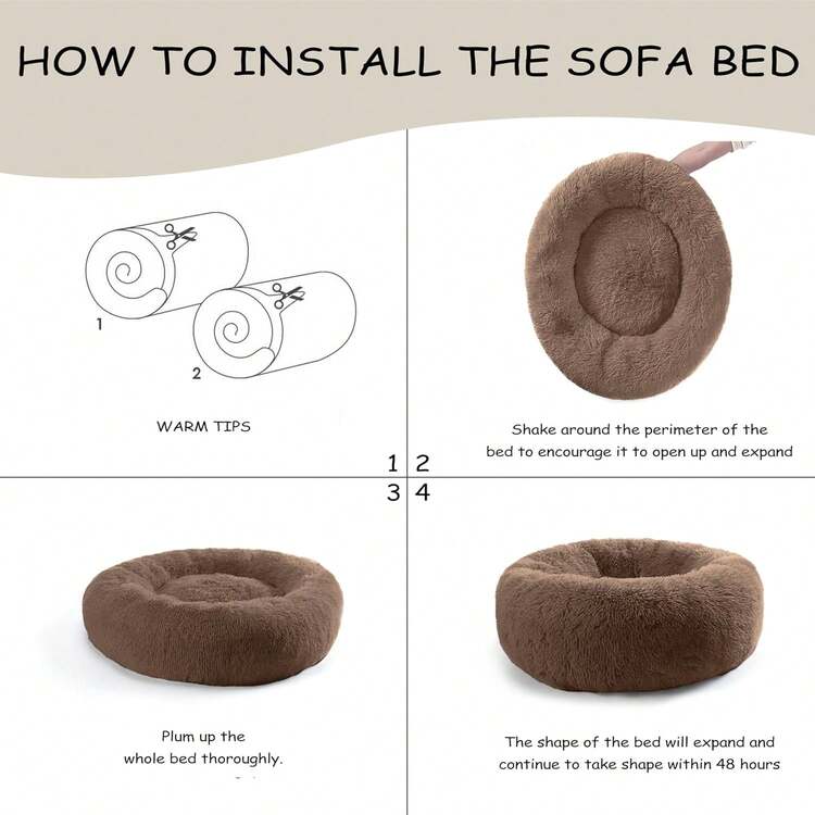 46'' Inch Calming Dog Bed, Plush Anti-Anxiety Donut Dog Bed For Large Dogs, Warming Cozy Soft Cute Round Washable, Marshmallow Cuddler Nest Pet Bed, Brown,11275826 - 巧克力棕 - 查看 7