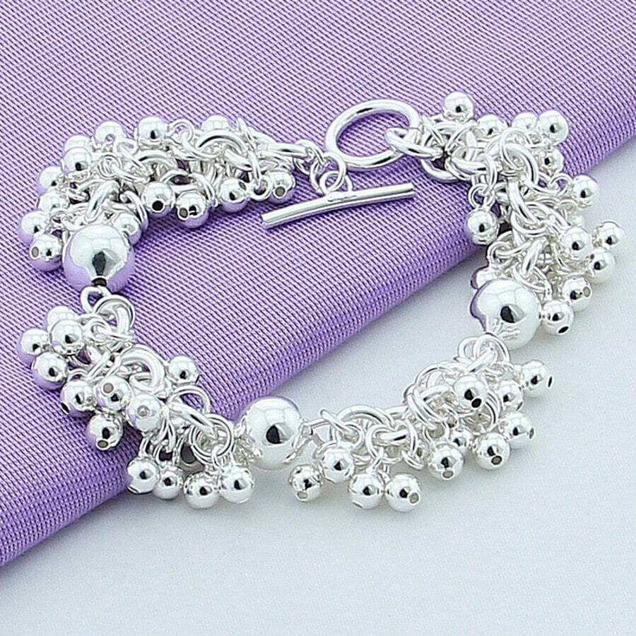 925 Sterling Silver Plated Grapes More Beads Charm Bracelets Jewelry For Fashion Women Wedding Engagement Gift - Silver - View 1