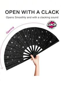 1 件手扇，闪亮纯色折叠扇。可折叠手扇，- 狂欢扇 - 优质面料大折叠扇，排舞，太极舞扇，尼龙布复古面料扇，舞台表演折叠扇，DIY 涂鸦纯色扇，适合男士/女士，节日，舞蹈，礼物