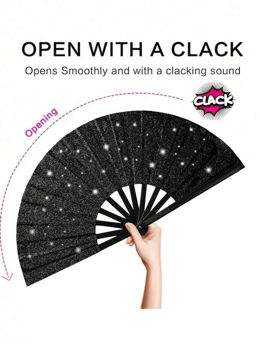 1 件手扇，闪亮纯色折叠扇。可折叠手扇，- 狂欢扇 - 优质面料大折叠扇，排舞，太极舞扇，尼龙布复古面料扇，舞台表演折叠扇，DIY 涂鸦纯色扇，适合男士/女士，节日，舞蹈，礼物