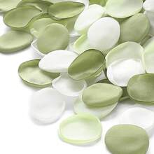 100/200/300片丝绸玫瑰花瓣，玫瑰绿白相间，适用于婚礼花篮、走道装饰、餐桌中心摆设、派对彩纸屑、新娘送礼会、浪漫夜晚装饰 - Green White - 查看 4