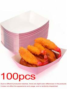 100pcs Pink Boat-Shaped Food Trays - Kraft Paper Boat-Shaped Party Serving Trays, For Taco, Fries, Cake, Snacks, Fruits, Appetizers, Holiday Party Food Plates, Suitable For Birthday Party, Christmas, Thanksgiving, Halloween (100/50/10pcs)