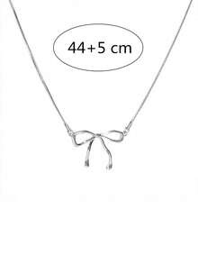 1 件时尚蝴蝶结细节形吊坠项链适合女性日常佩戴情人节、妈妈、母亲、母亲节、礼物 - 銀色 - 查看 4