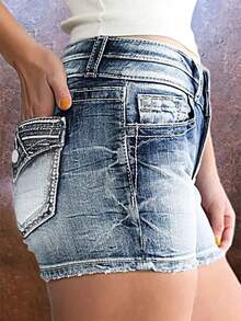 Jean Shorts For Women Denim Mid Waist Skinny Stretchy Casual Summer Raw Hem Shorts